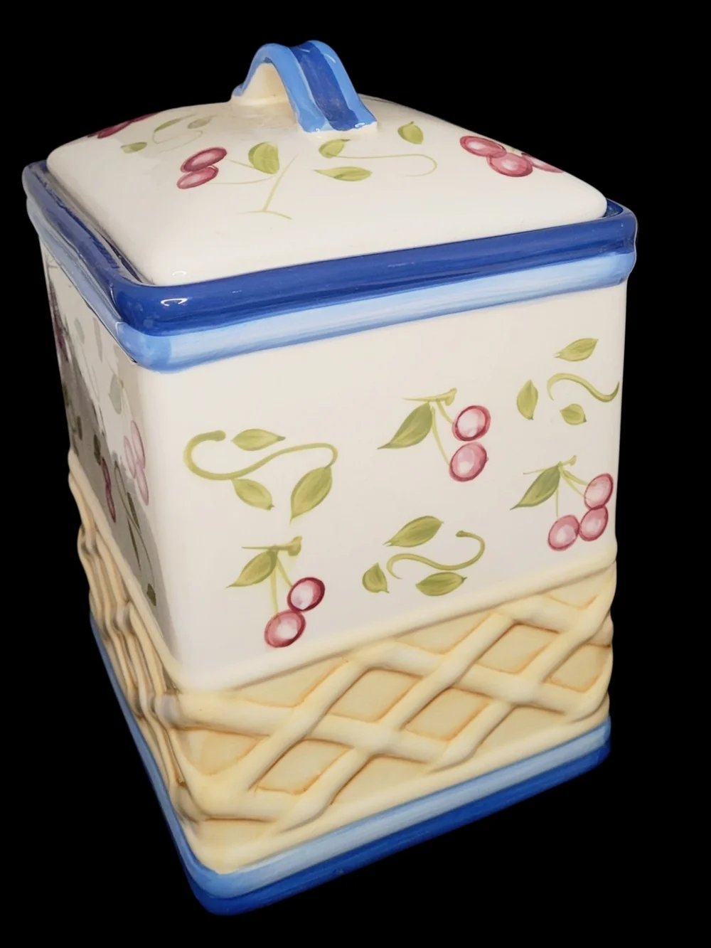 Vintage Insprado Hand Painted Ceramic Cherry Pattern Cookie Jar